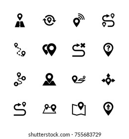 Route icons - Expand to any size - Change to any colour. Flat Vector Icons - Black Illustration on White Background.