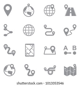 Route Icons. Gray Flat Design. Vector Illustration. 