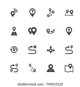 Route icons. Perfect black pictogram on white background. Flat simple vector icon.