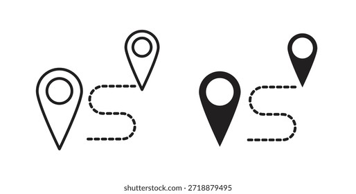 Ícones de rota definidos isoladamente na ilustração de vetor plano de fundo branco.