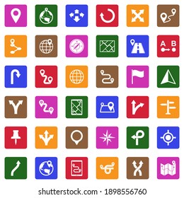 Iconos de ruta. Colección Llanta Blanca En Cuadrado. Ilustración vectorial.