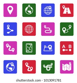 Route Icons. White Flat Design In Square. Vector Illustration. 