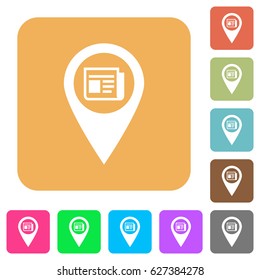 Route info GPS map location flat icons on rounded square vivid color backgrounds.