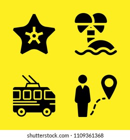 route, island, trolleybus and starfish vector icon set. Sample icons set for web and graphic design