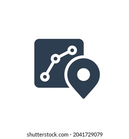 route, itinerary map, pin marker, direction solid flat icon. Vector glyph illustration. Black pictogram isolated on white background