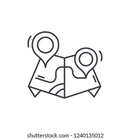 Route line icon concept. Route vector linear illustration, symbol, sign