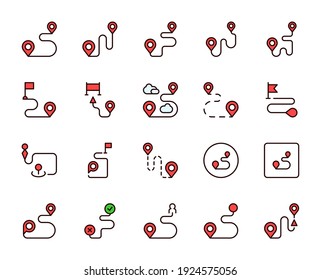 Route line icon set. Collection of high quality color outline logo for mobile concepts and web apps. Travel set in trendy flat style. Vector illustration on a white background