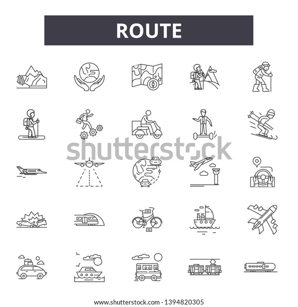 Route line icon signs.  Linear vector outline\
illustration set\
concept.