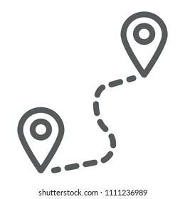 Route line icon, travel and tourism, location sign vector graphics, a linear pattern on a white background, eps 10.