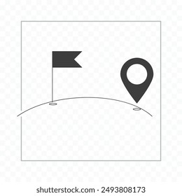 Route in line shape. Travel concept. Location of golf hole. Golf position sign on white background.