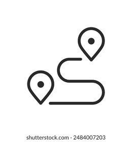 Route, linear style icon. path or journey between multiple locations. Editable stroke width