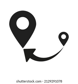 Icono de distancia de ubicación de ruta. Icono de mapa que movimos el icono de estilo de flecha. Ilustración