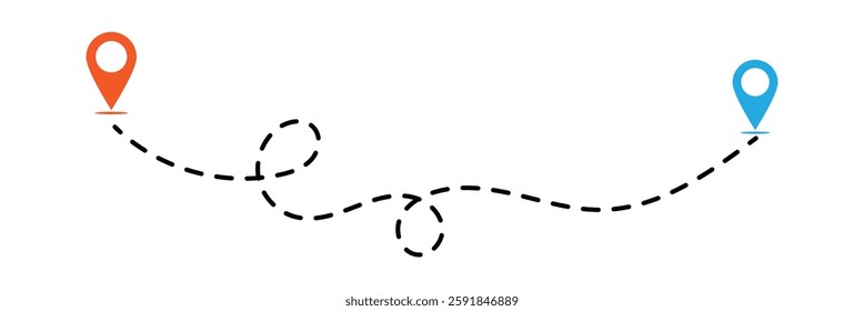 Route location dotted line with pointer map design vector. location pin icon symbol sign isolated on transparent background, map flat vector icon designs in eps 10.