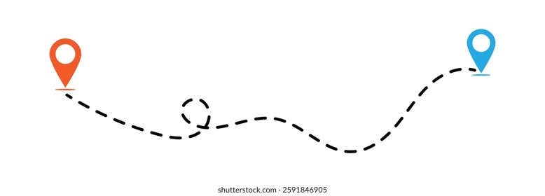 Route location dotted line with pointer map design vector. location pin icon symbol sign isolated on transparent background, map flat vector icon designs in eps 10.