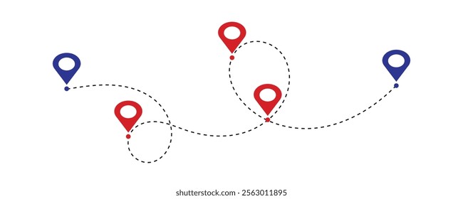 Route location icon dotted line road with start and end points.