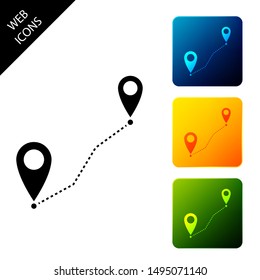 Route location icon isolated. Map pointer sign. Concept of path or road. GPS navigator. Set icons colorful square buttons. Vector Illustration