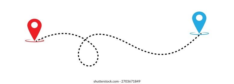Icono de ubicación de ruta aislado sobre fondo blanco. Icono de ubicación de la carretera. Icono de distancia de ruta del mapa de Locación. Vector de Locación para Web y diseño. Eps 10