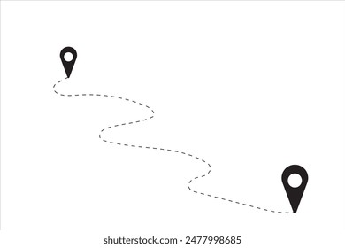 Route location icon. Map pin icon for destination. start and end journey symbol, black color vector illustration isolated on white background. Travel from start point and dotted line tracing.