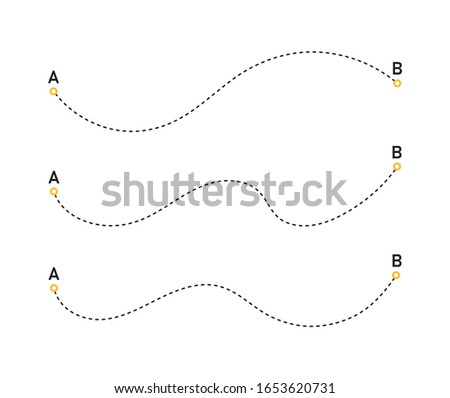Route location icon with path from A to B. Airplane travel concept. Start and end journey symbol.