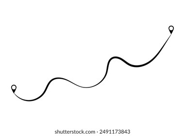 Icono de ubicación de ruta, signo de pin de tres mapas y camino o trayectoria, inicio y fin del viaje, Ilustración vectorial de color negro aislado sobre fondo blanco. Ilustración vectorial. Archivo Eps 21.
