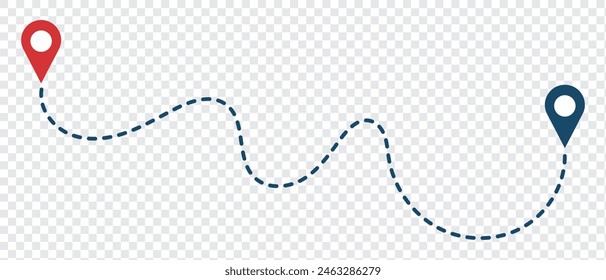 Route location icon, two pin sign and dotted line road, start and end journey symbol, black color vector illustration . eps 10