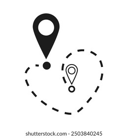 Route location icon two pin sign and dotted line