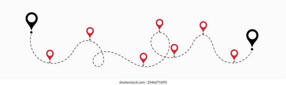 Ícone da localização da rota sinal de dois pinos e linha pontilhada. dois pontos com caminho pontilhado e pino da localização. Ícone da localização da rota sinal de dois pinos e linha pontilhada. ilustração vetorial. eps 10