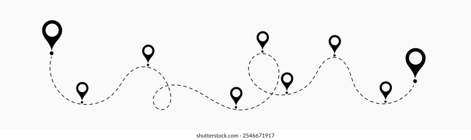 Ícone da localização da rota sinal de dois pinos e linha pontilhada. dois pontos com caminho pontilhado e pino da localização. Ícone da localização da rota sinal de dois pinos e linha pontilhada. ilustração vetorial. eps 10