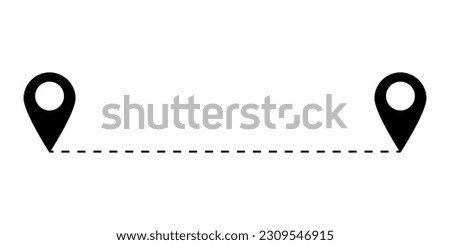 Route location icon. two pin sign and dotted line road. start and end journey symbol. Vector illustration.