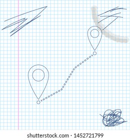 Route location line sketch icon isolated on white background. Map pointer sign. Concept of path or road. GPS navigator. Vector Illustration