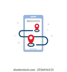 Route location with pin map, mileage, journey, location indicator concept design. Graphic elements for user interface pages, infographics, icons,etc