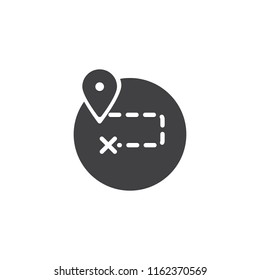 Route location vector icon. filled flat sign for mobile concept and web design. Path or road with gps pin simple solid icon. Symbol, logo illustration. Pixel perfect vector graphics