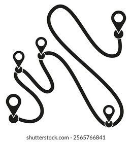 Route map illustration. Location pin icons. Connected path symbol. Navigation vector.