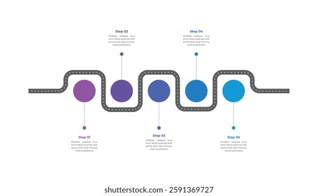 Route map infographic with 5 steps or process.