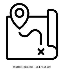 Route map and location pin line icon, marine navigation concept. Vector graphics. Map with geolocation, route sign on white background, style mobile or design