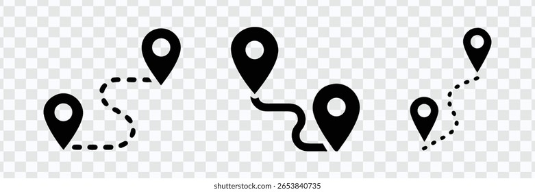 "Conjunto de ícones do mapa de rotas | Local Path Marker Vetor PNG"