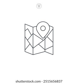 Mapa de ruta, pin en la Ilustración vectorial del símbolo del mapa aislado en el fondo blanco