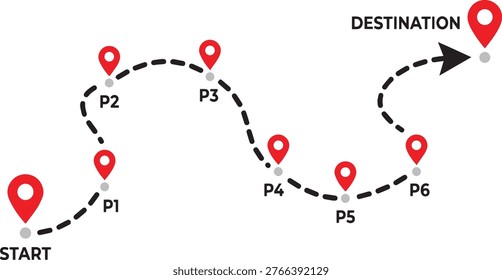 Route map start to end with multiple checkpoints navigation