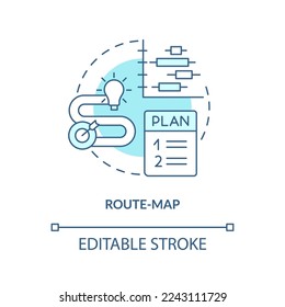 Route map turquoise concept icon. Create business strategy. Project planning benefit abstract idea thin line illustration. Isolated outline drawing. Editable stroke. Arial, Myriad Pro-Bold fonts used