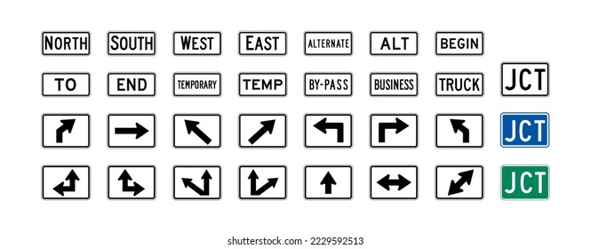 Route Marker Auxiliaries set. Vector illustration