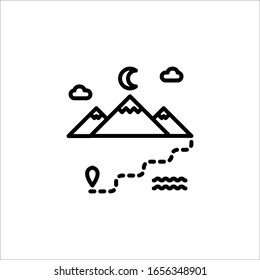 Weg zum Berg in der Nacht einzeln auf weißem Hintergrund in Vektorillustration Symbol, EPS10