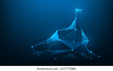 route to mountain success technology on blue dark background. Mountain path to the top form lines, dots, and triangles. Investment business ideas to success goal. vector illustration futuristic style.