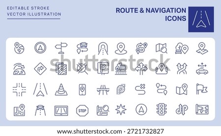 Route and Navigation Icons. Editable Stroke. Set of thin line icons symbol collection.