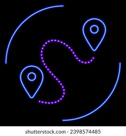 Route neon sign, modern glowing banner design, colorful modern design trends on black background. Vector illustration.