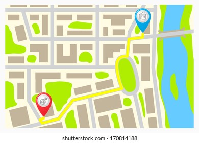 The route on the map of the city.