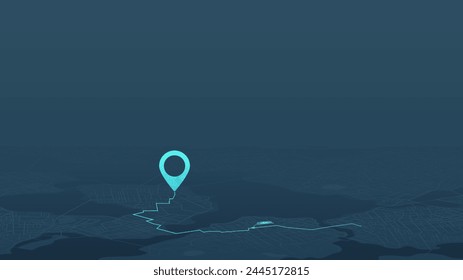 Route auf der Karte der Stadt. Navigationssystem, das die laufende Navigation auf den Straßen anzeigt. Titel-Navigationsstift auf Straßenkarten, Navigieren Mapping Positionsstift suchen. Vektorillustration