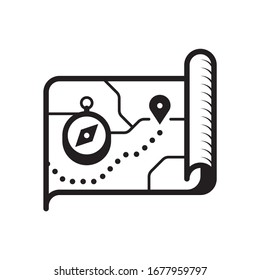 Route on the map and compass vector icon