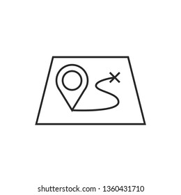 Route on a map with destination illustration. Adventures vector outline icon 