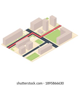 Route on the map diagram. Location, vector illustration