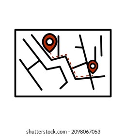 Route on map icon. Location icon. Path sign. Navigation concept. Street map. Search way. Vector illustration. Stock image. EPS 10.